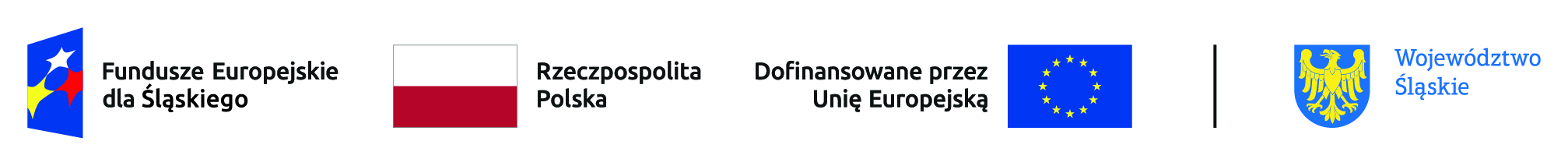 Logotyp projektu współfinansowanego ze środków Unii Europejskiej zawierający znaki: Fundusze Europejskie dla Ślaskiego, flagę unii Europejskiej, godło RP, herb województwa śląskiego.