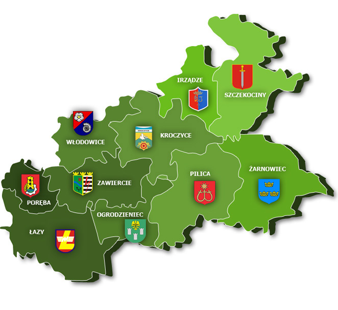 Mapa Powiatu Zawierciańskiego