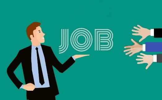 Grafika przedstawiająca postać z napisem job na dłoni